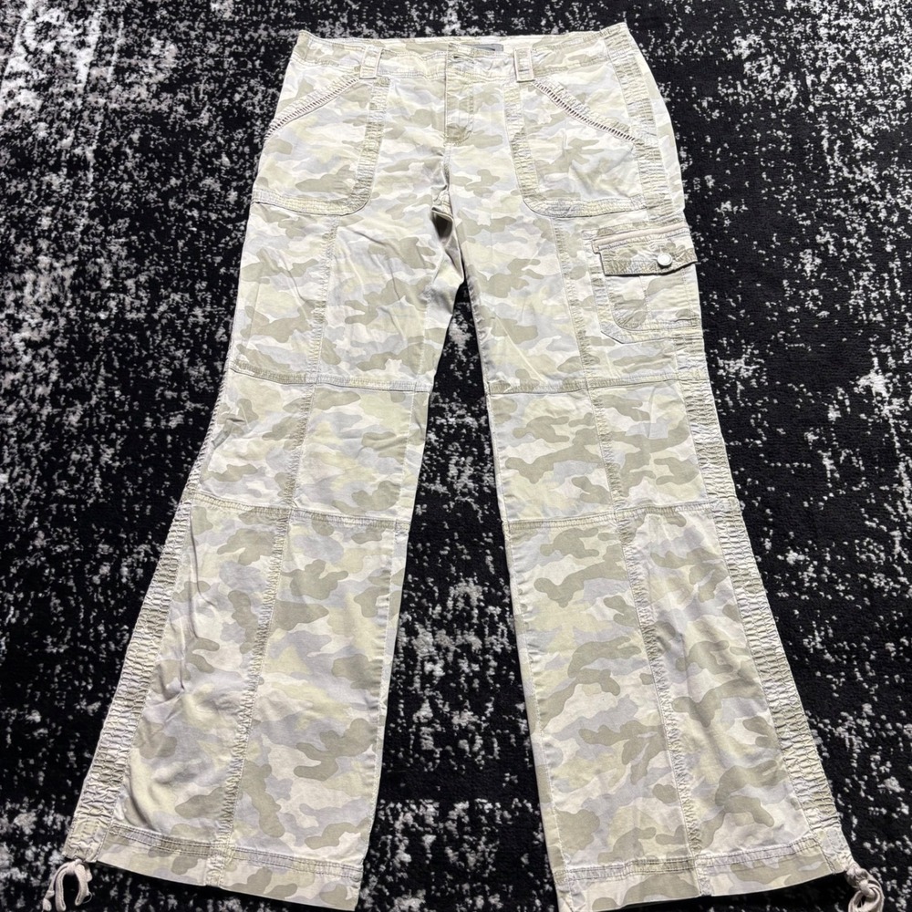 Apt. 9 Womens Y2K Camo Cargo Pants Wide Leg Drawstring Hem Sage Green Size 12
